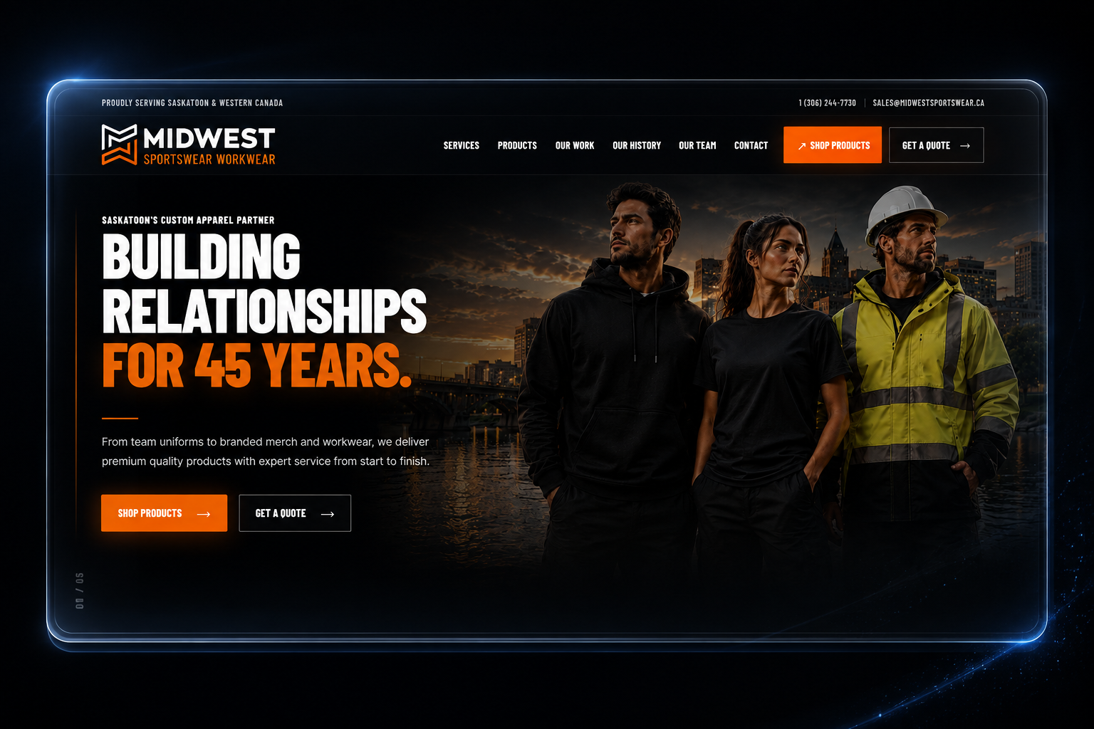 Midwest Sportswear website designed and developed by YXE Web Studios