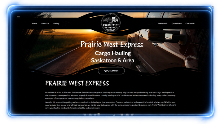 Prairie West Express website designed and developed by YXE Web Studios