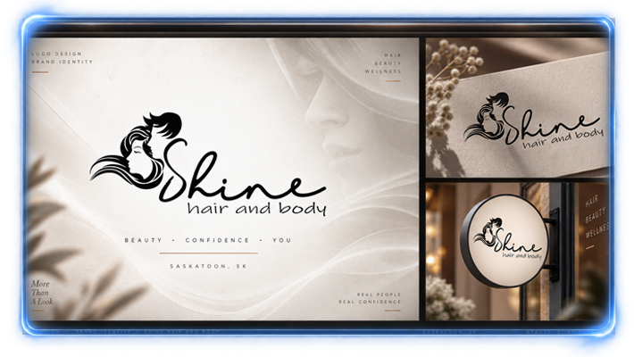 Shine Hair and Body logo and visual identity designed by YXE Web Studios